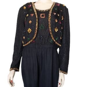 VTG Styleworks Embellished Beads Silk Long Sleeve Bolero Multi Women's Size US 8